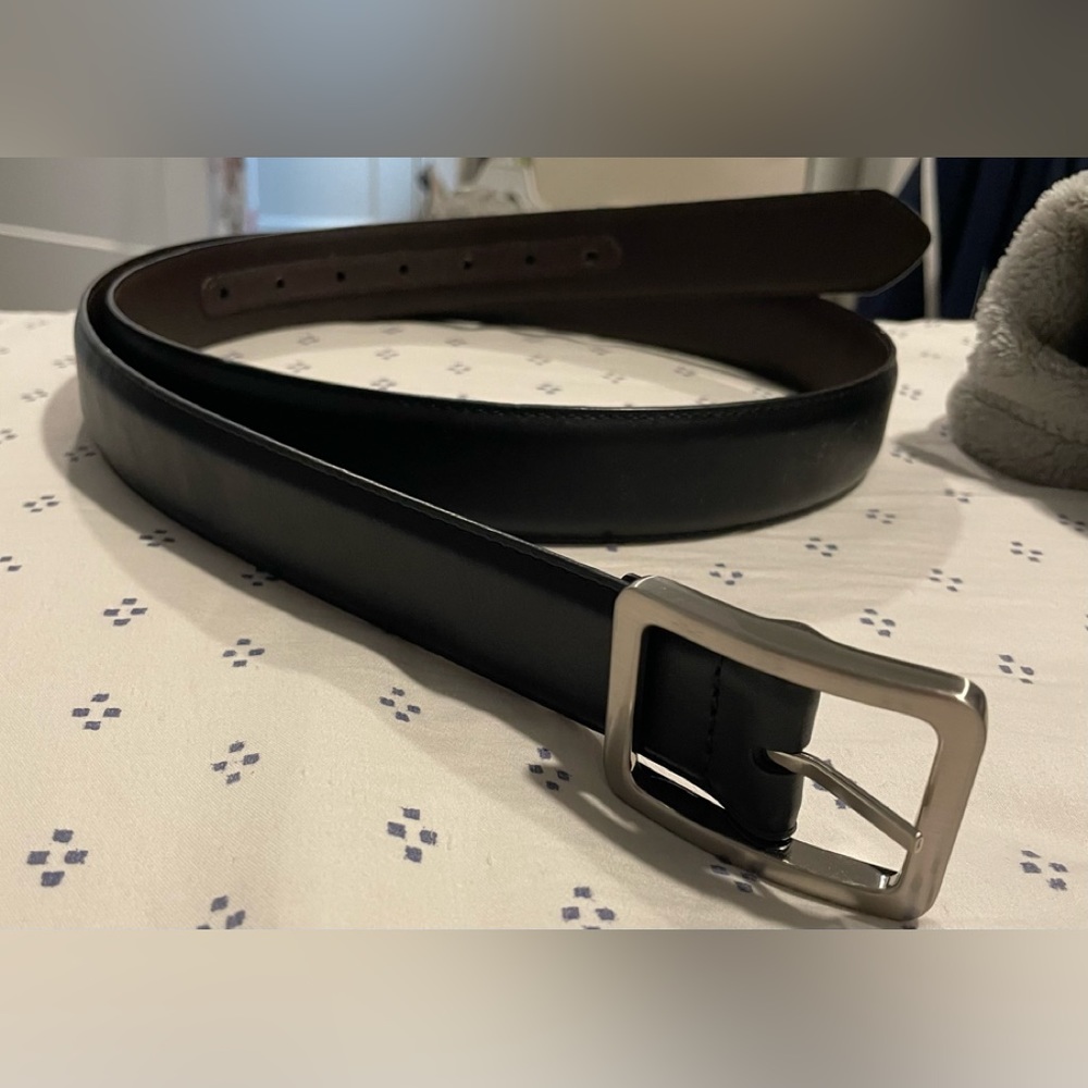 Black imitation leather belt with silver Hardwear